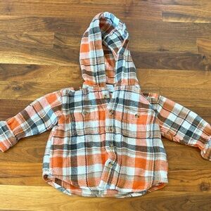 Old Navy Kids Plaid Hoodie - Orange, White, Black